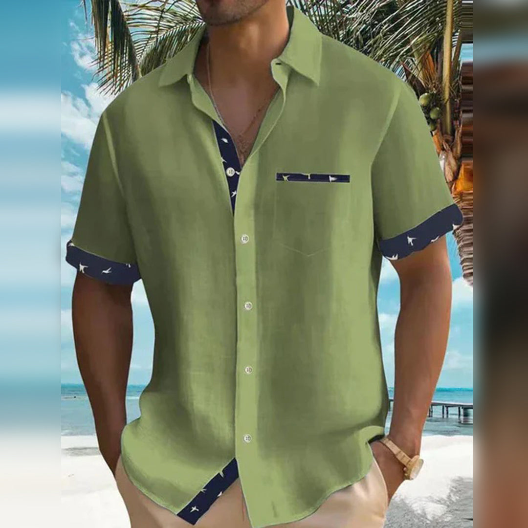 Chemise Homme - Manches Courtes - Coupe Classique - Détail Contrasté Élégant