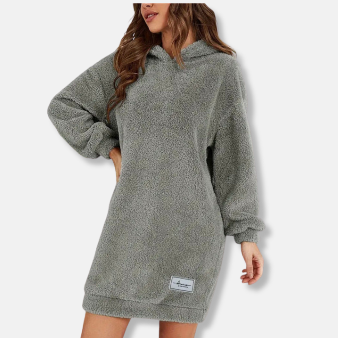 Robe sweat à capuche femme – Coupe oversize – Molleton doux – Manches longues