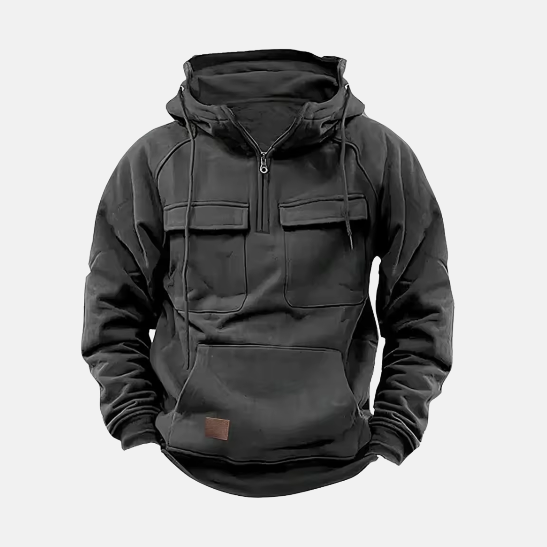 Veste à capuche homme – Coupe décontractée – Demi-zip – Poches à rabat