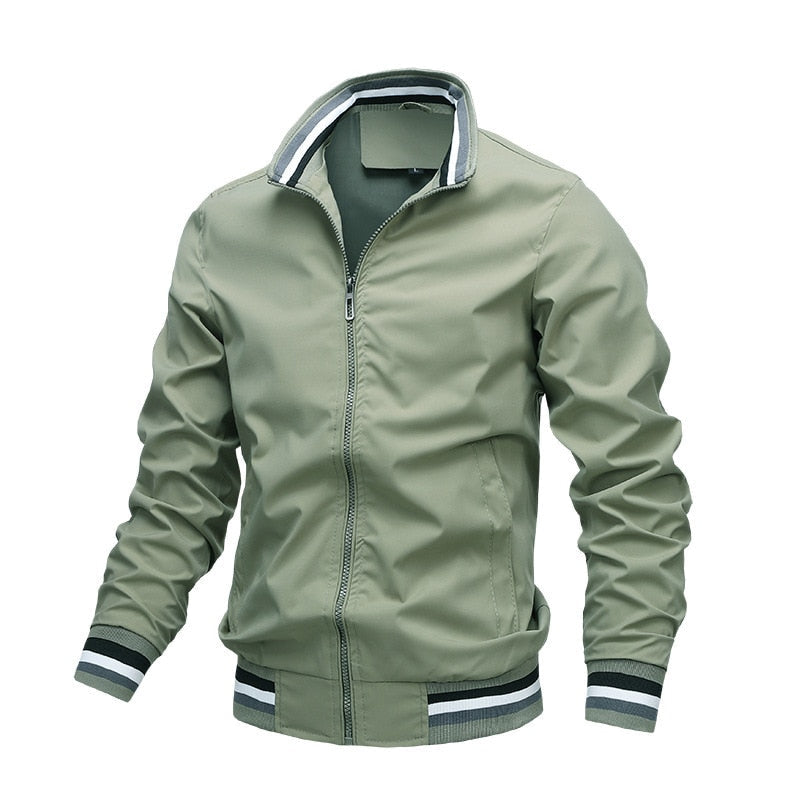 Veste homme – Coupe droite – Tissu léger lisse – Finitions côtelées – Fermeture zippée