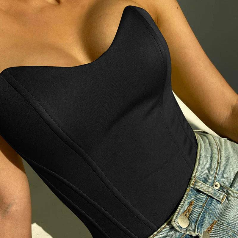 Top court corset femme – Sans bretelles – Décolleté cœur – Tissu luxueux structuré
