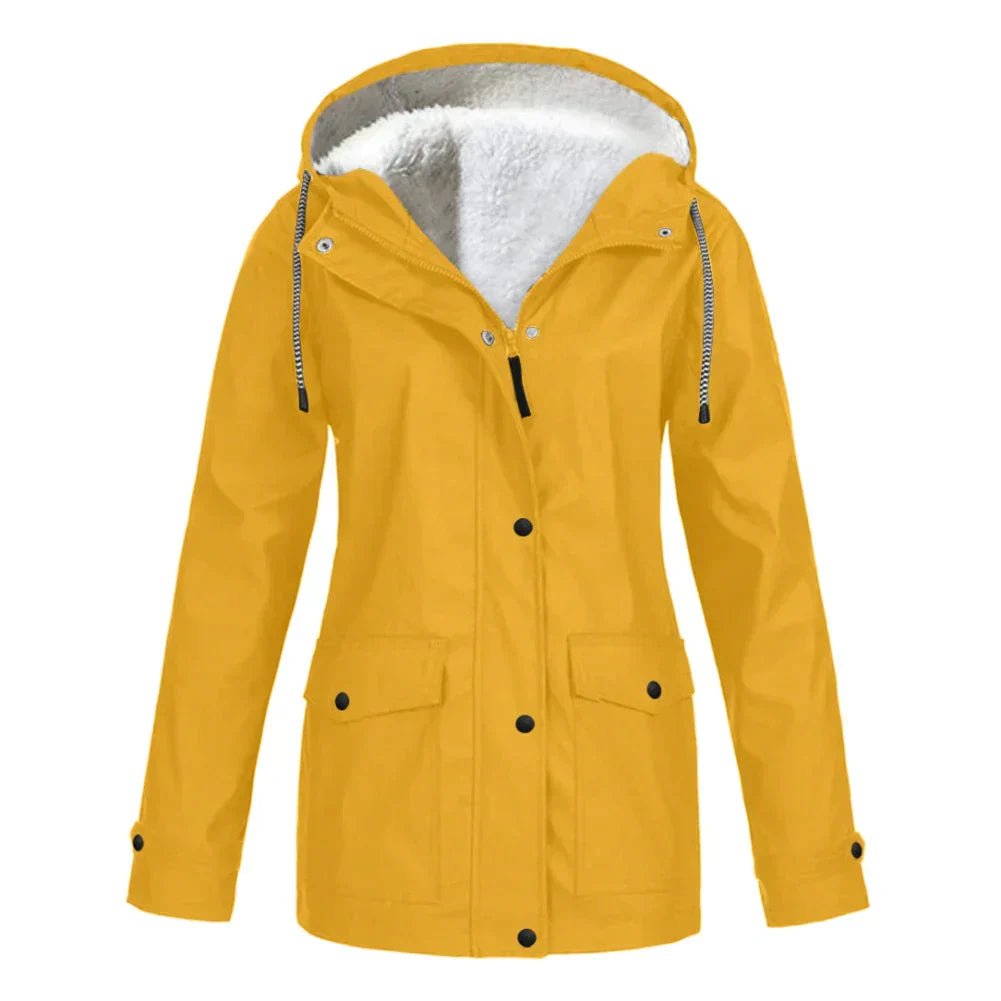 Veste imperméable femme – Coupe décontractée – Capuche doublée polaire – Mi-longue