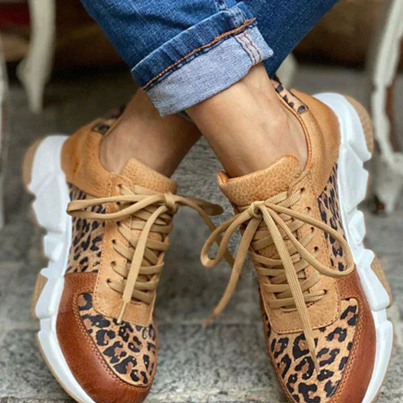 Baskets Femme - Imprimé Animal - Semelle Épaisse Confort - Fermeture Lacets