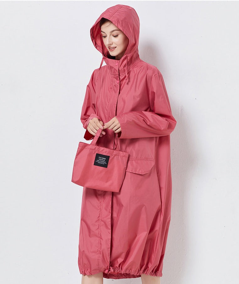 Veste imperméable femme – Coupe droite – Longue – Capuche – Poches à rabat