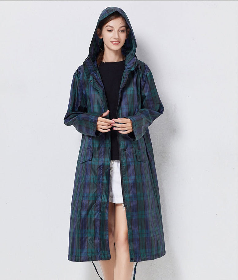 Veste imperméable femme – Coupe droite – Longue – Capuche – Poches à rabat