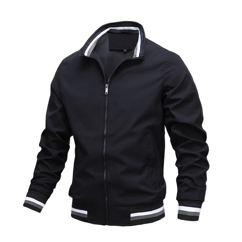 Veste homme – Coupe droite – Tissu léger lisse – Finitions côtelées – Fermeture zippée