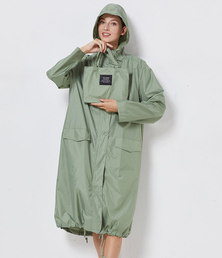 Veste imperméable femme – Coupe droite – Longue – Capuche – Poches à rabat