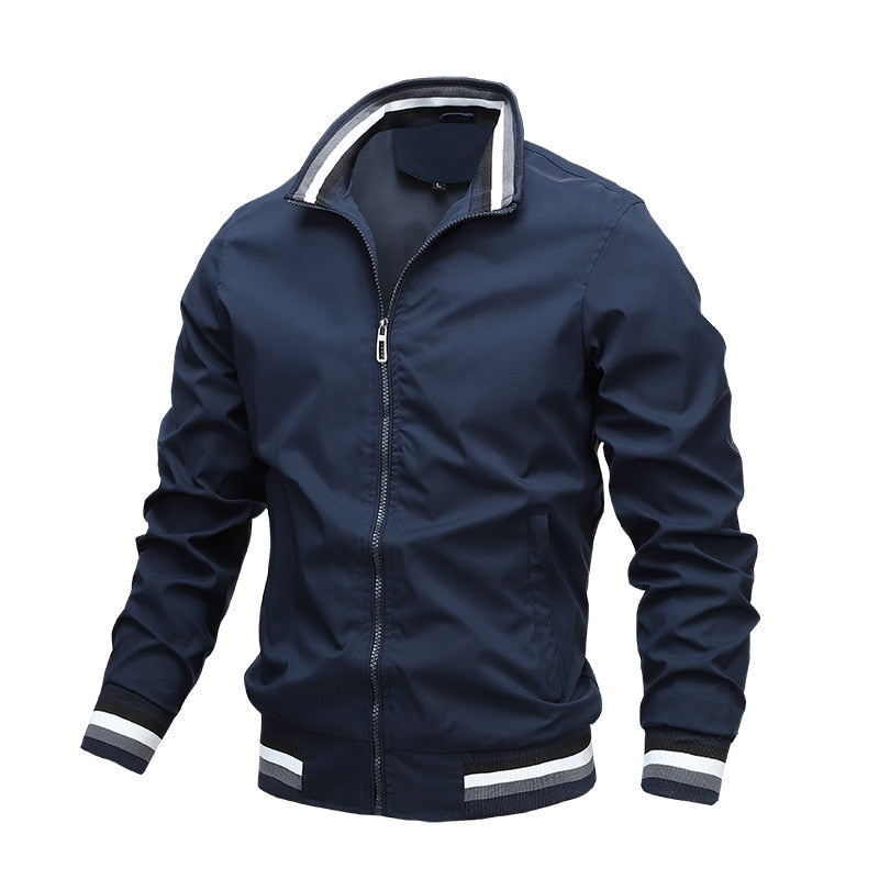 Veste homme – Coupe droite – Tissu léger lisse – Finitions côtelées – Fermeture zippée