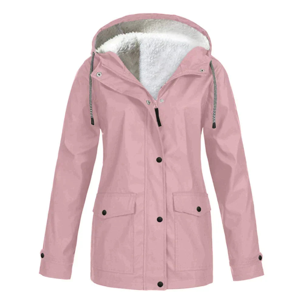 Veste imperméable femme – Coupe décontractée – Capuche doublée polaire – Mi-longue