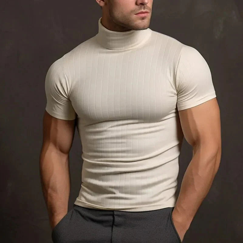 T-shirt Col Roulé Homme - Manches Courtes - Ajusté et Confortable - Style Élégant