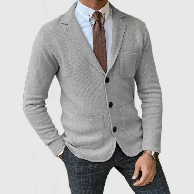 Blazer homme – Coupe ajustée – Maille douce – Col à revers – Poches plaquées