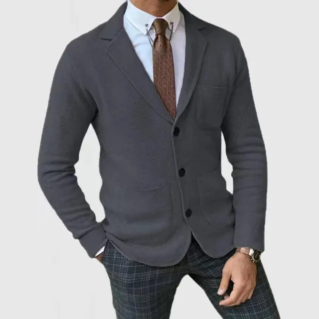 Blazer homme – Coupe ajustée – Maille douce – Col à revers – Poches plaquées