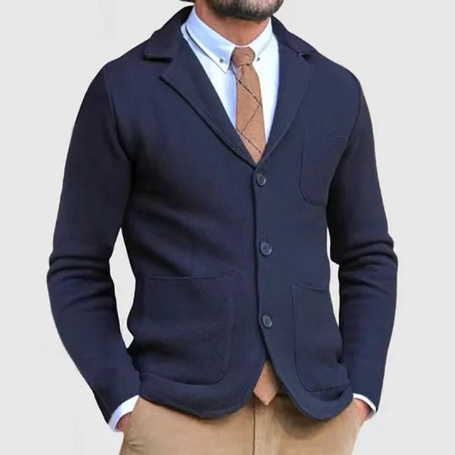 Blazer homme – Coupe ajustée – Maille douce – Col à revers – Poches plaquées
