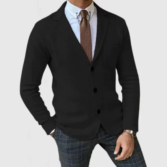 Blazer homme – Coupe ajustée – Maille douce – Col à revers – Poches plaquées