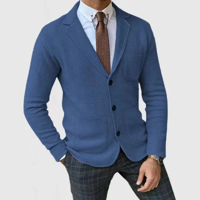 Blazer homme – Coupe ajustée – Maille douce – Col à revers – Poches plaquées
