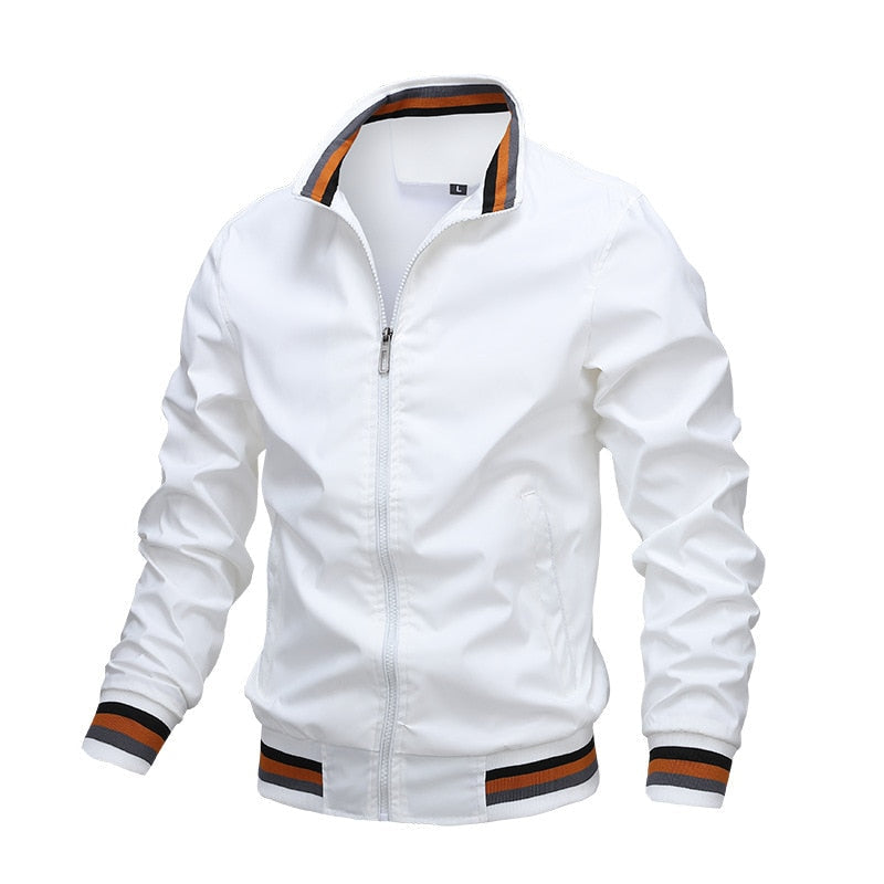 Veste homme – Coupe droite – Tissu léger lisse – Finitions côtelées – Fermeture zippée