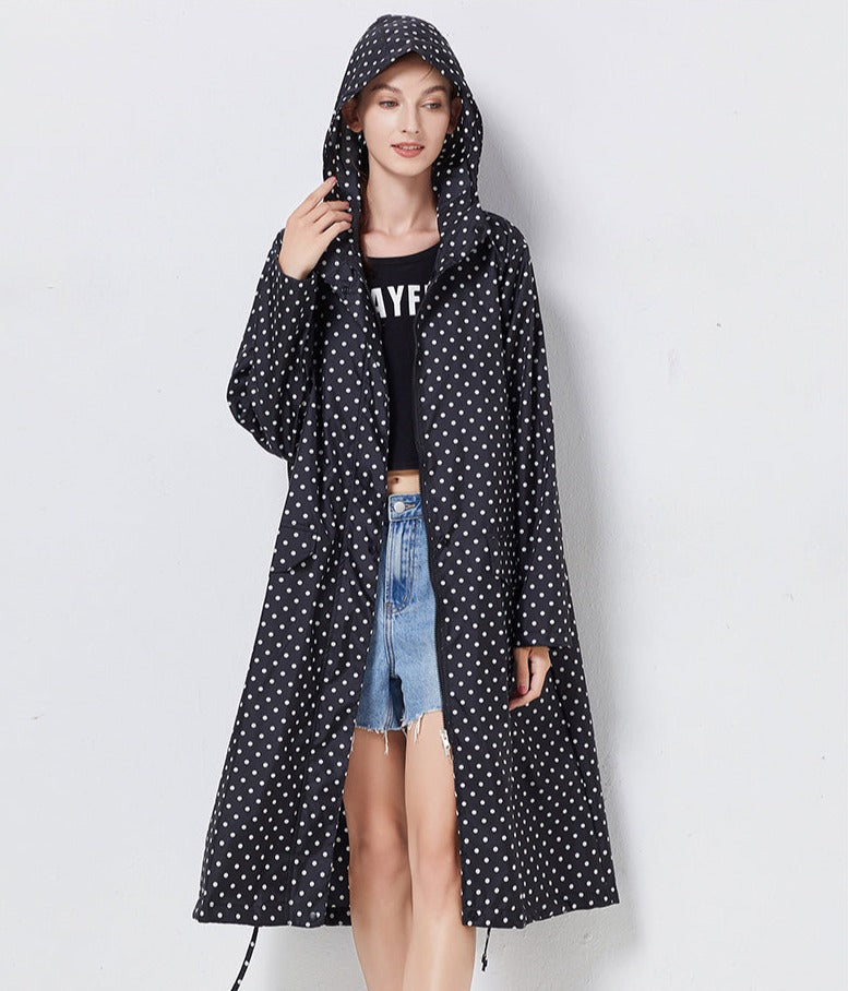 Veste imperméable femme – Coupe droite – Longue – Capuche – Poches à rabat