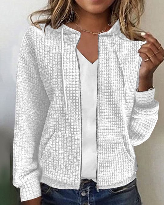 Veste à capuche femme – Coupe décontractée – Tissu matelassé doux – Zippée avec poches
