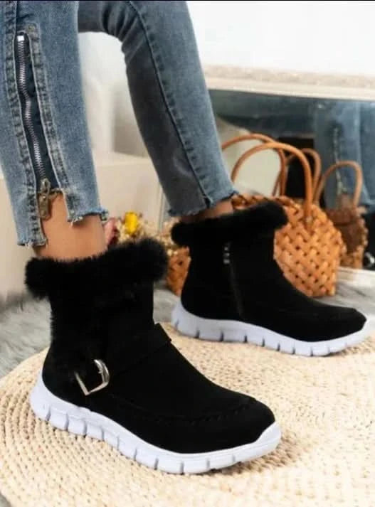 Bottes Femme – Doublure Chaude en Fausse Fourrure – Suédées – Semelle Antidérapante – Zip Latéral