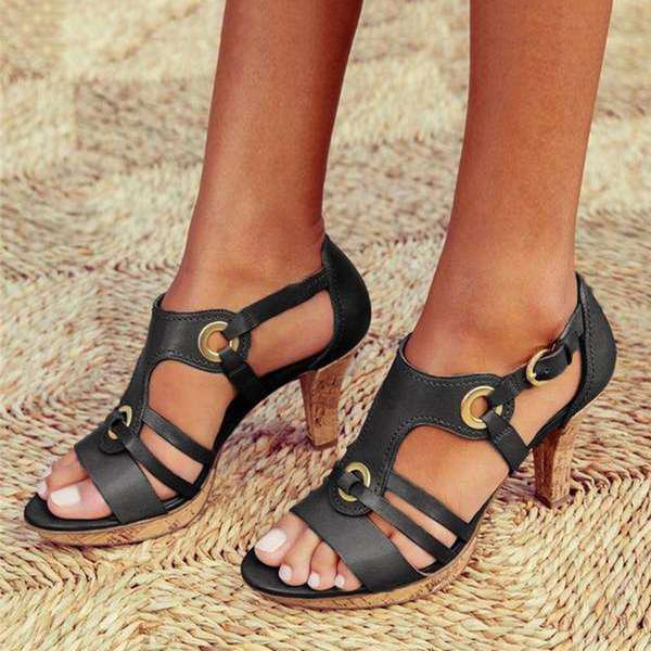 Sandales À Talons Femme – Design À Brides – Boucles Métalliques – Bout Ouvert élégant