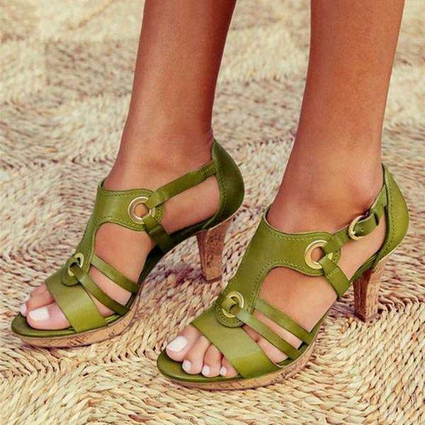 Sandales À Talons Femme – Design À Brides – Boucles Métalliques – Bout Ouvert élégant