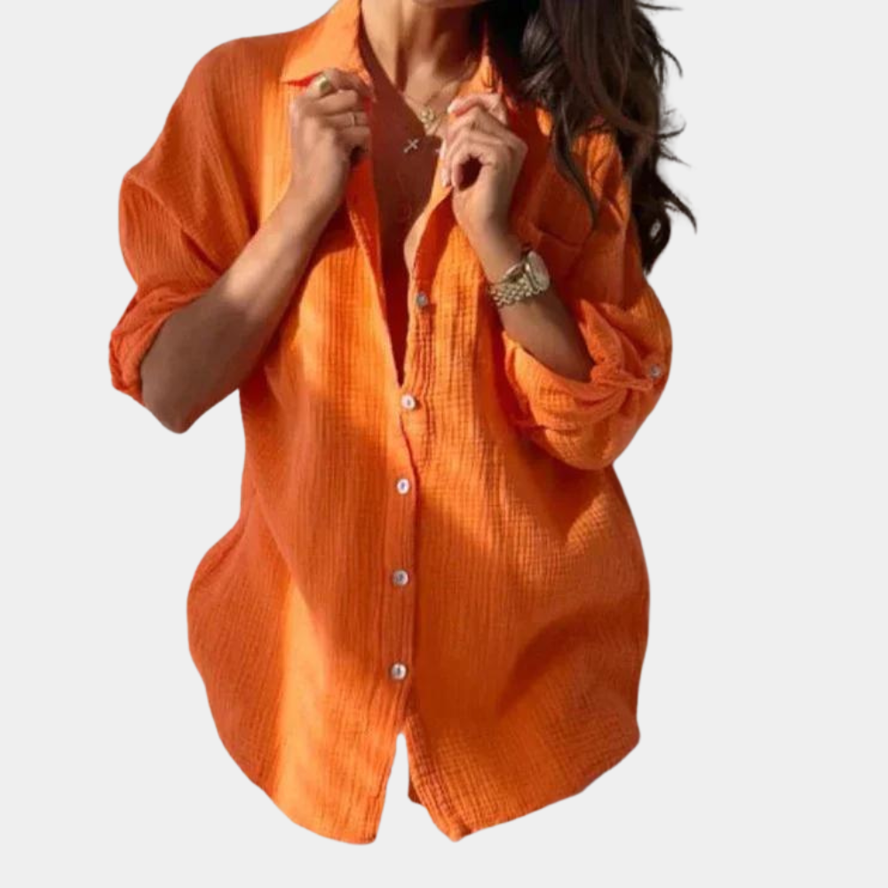 Blouse Femme - Manches Longues - Coupe Ample - Tissu Léger et Respirant - Boutonnée