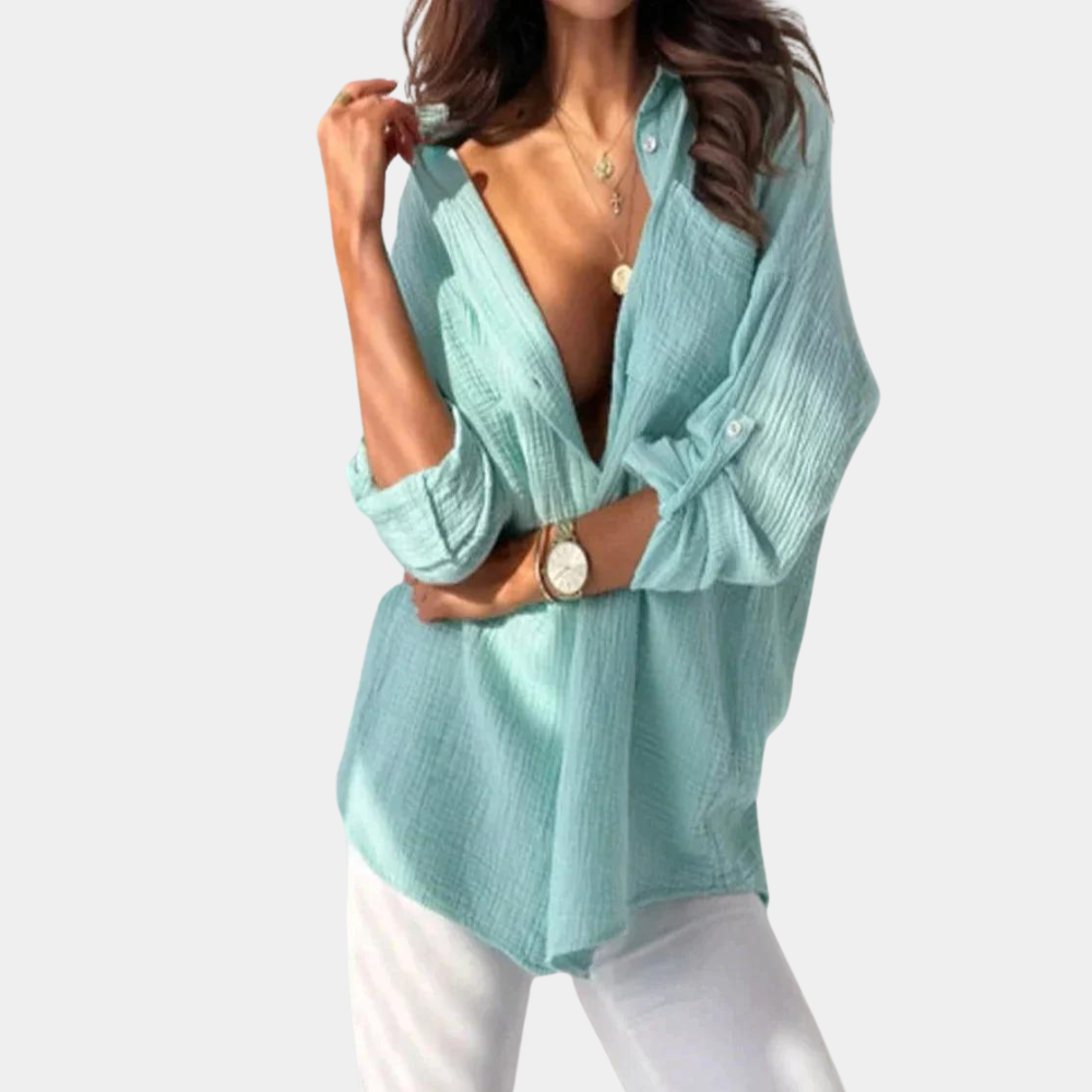 Blouse Femme - Manches Longues - Coupe Ample - Tissu Léger et Respirant - Boutonnée