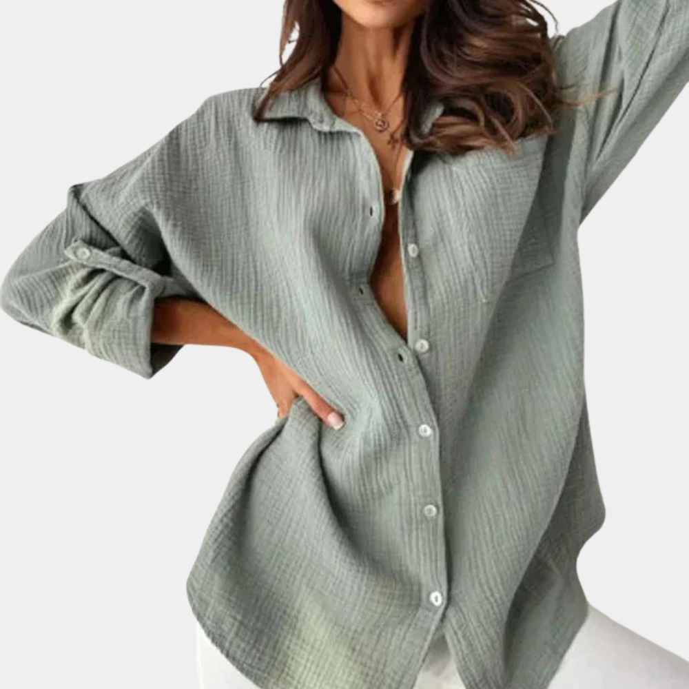 Blouse Femme - Manches Longues - Coupe Ample - Tissu Léger et Respirant - Boutonnée