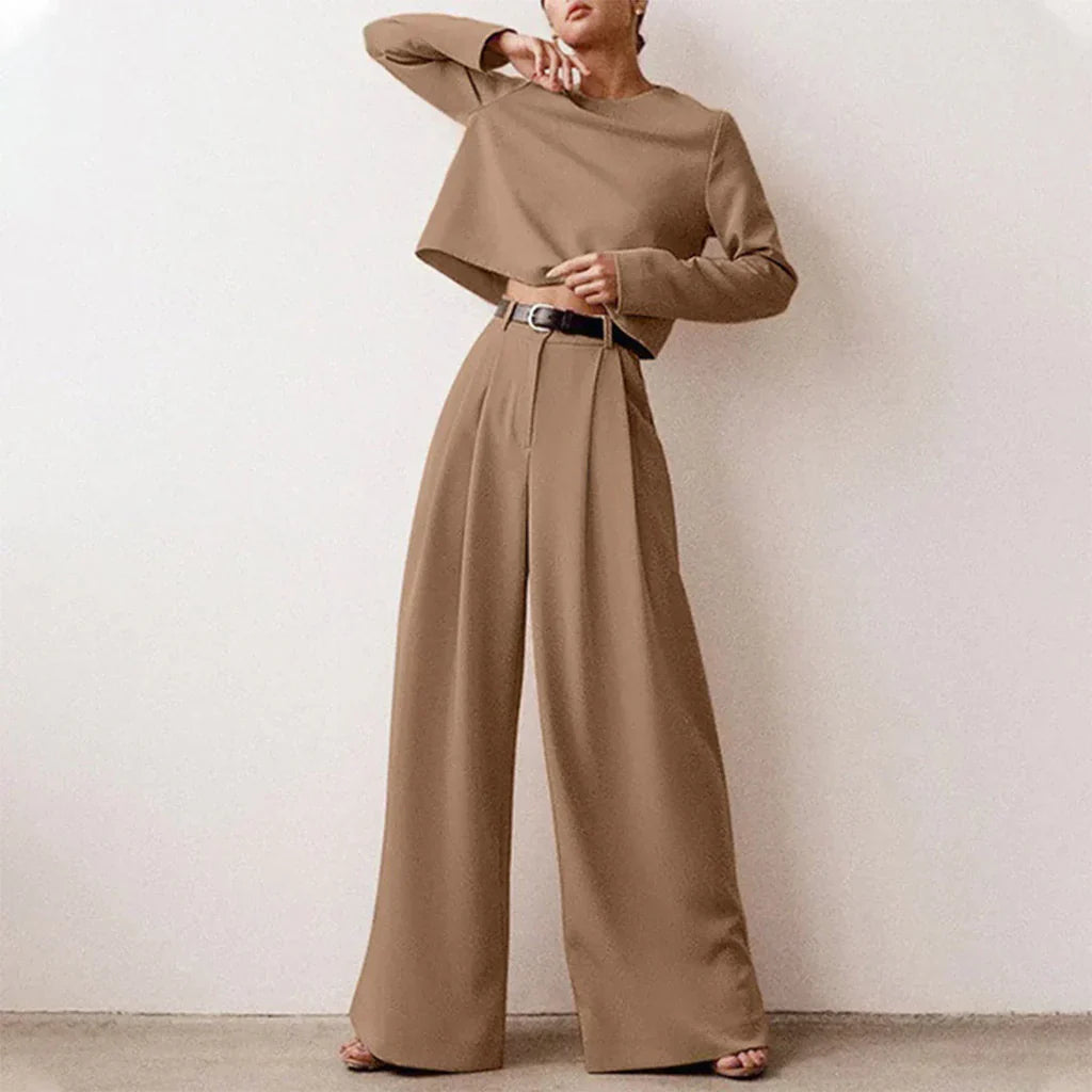 Ensemble Femme Haut et Pantalon – Coupe Ample – Tissu Léger – Taille Haute Plissée