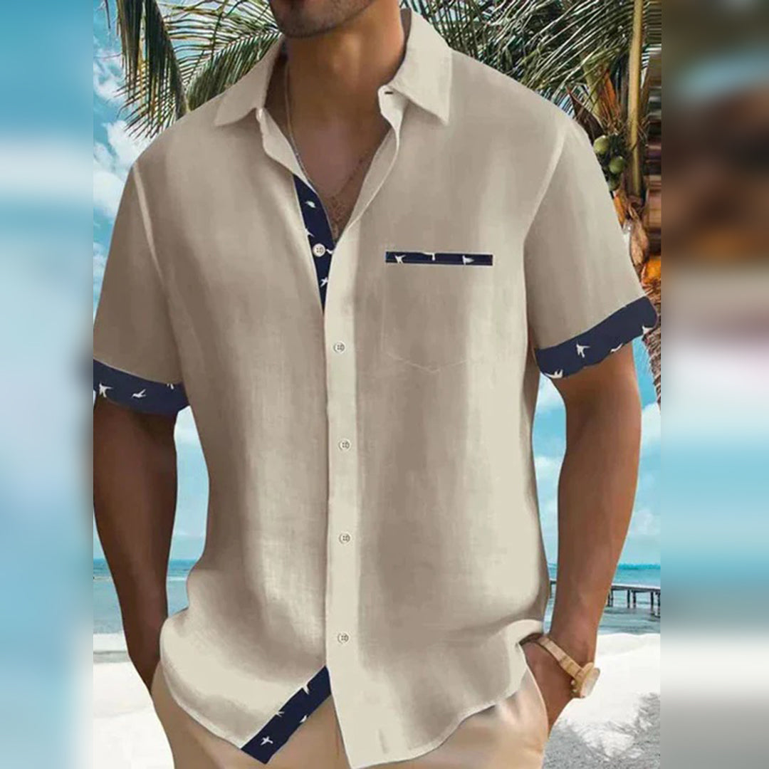 Chemise Homme - Manches Courtes - Coupe Classique - Détail Contrasté Élégant