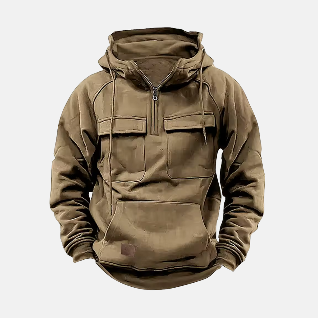 Veste à capuche homme – Coupe décontractée – Demi-zip – Poches à rabat