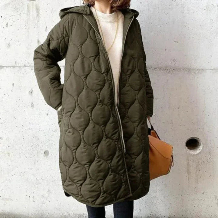 Veste matelassée femme – Coupe oversize – Longue – Capuche – Fermeture zippée