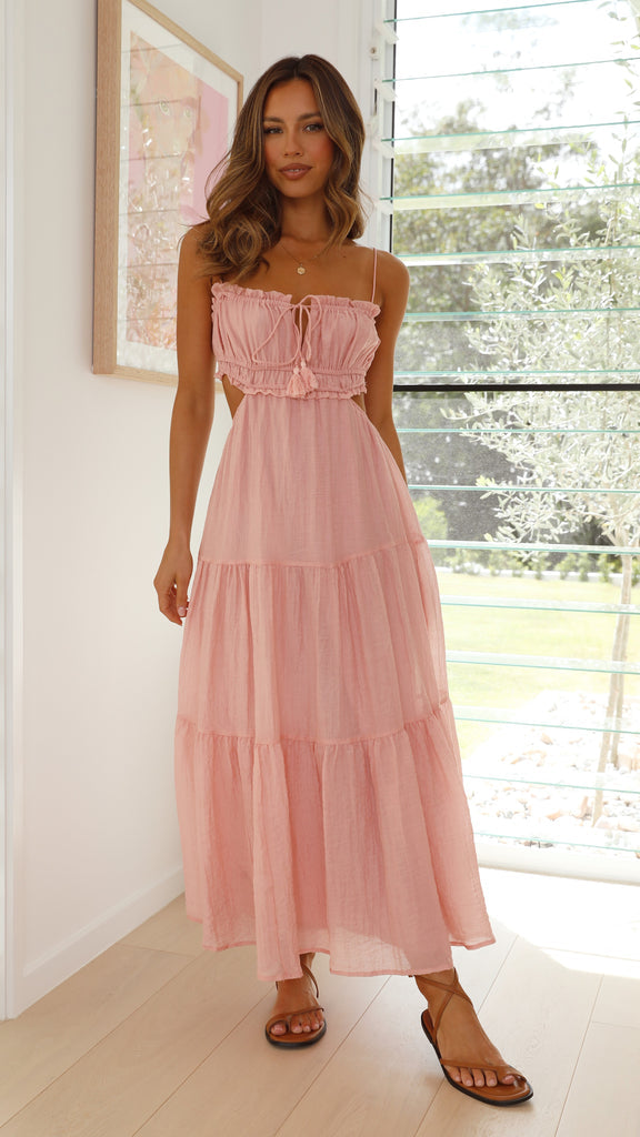 Robe Maxi Femme - Sans Manches - Bretelles Fines - Jupe Évasée - Détails Découpés