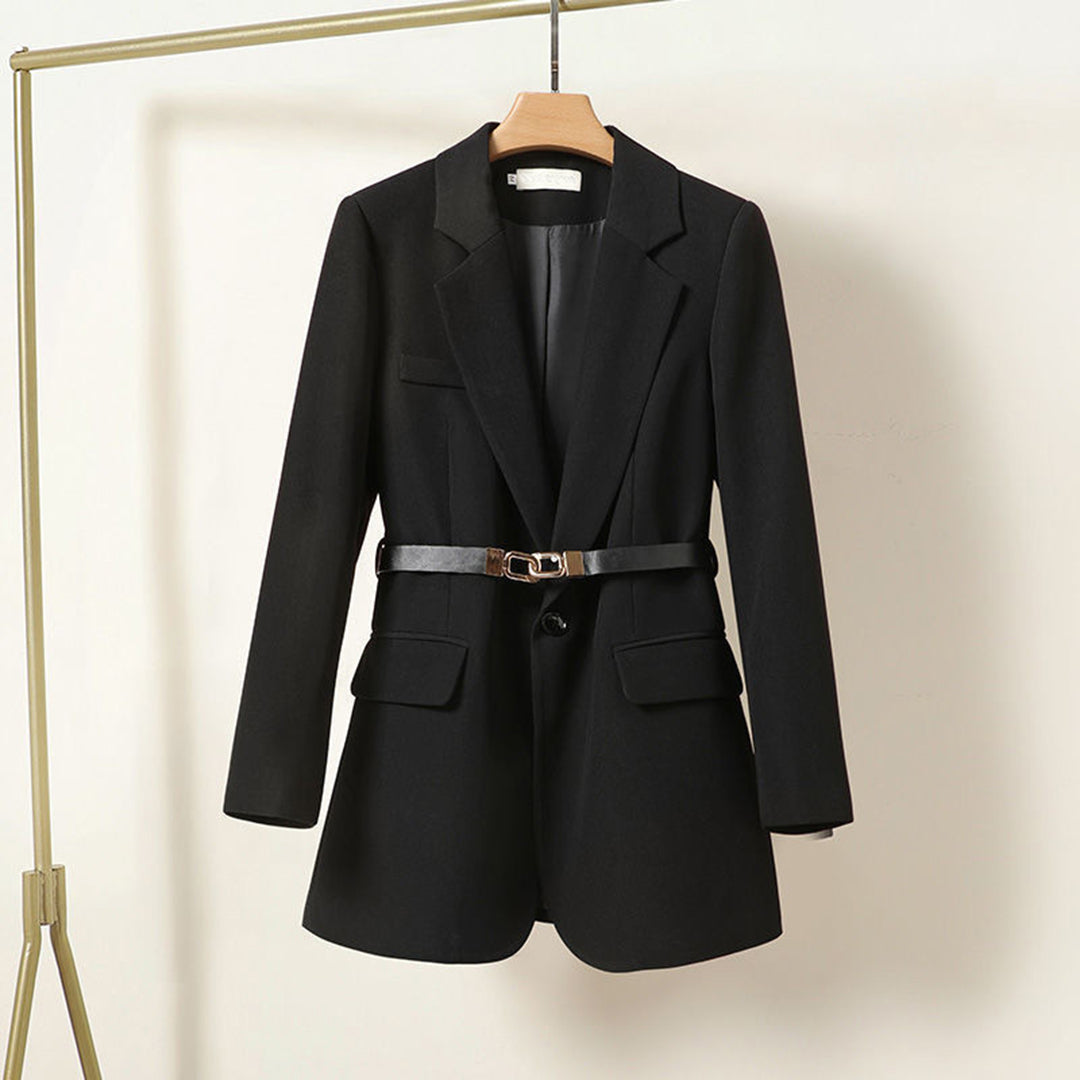 Blazer femme – Coupe cintrée – Ceinture à boucle – Tissu léger structuré