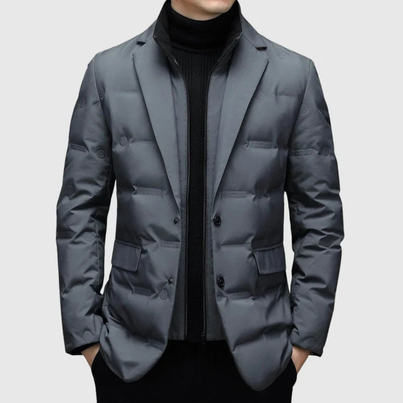 Veste matelassée homme – Coupe ajustée – Style blazer – Col à revers – 2 boutons