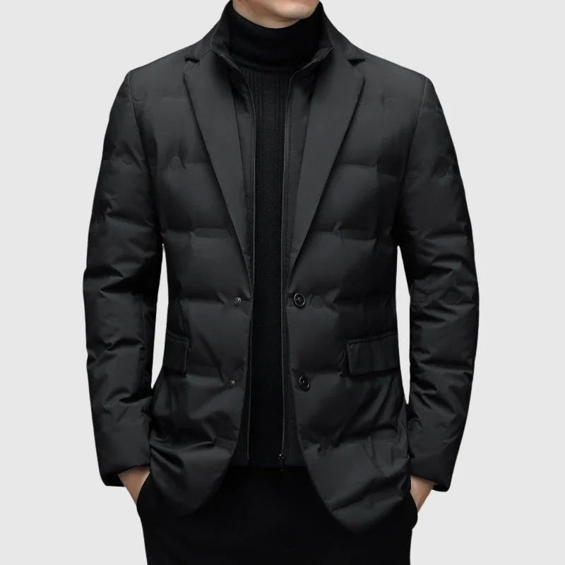 Veste matelassée homme – Coupe ajustée – Style blazer – Col à revers – 2 boutons