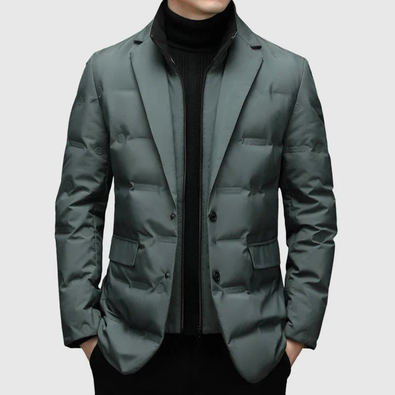 Veste matelassée homme – Coupe ajustée – Style blazer – Col à revers – 2 boutons