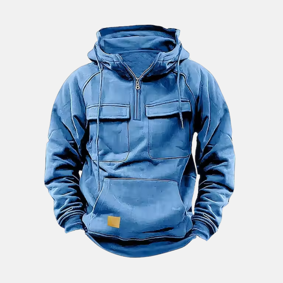 Veste à capuche homme – Coupe décontractée – Demi-zip – Poches à rabat