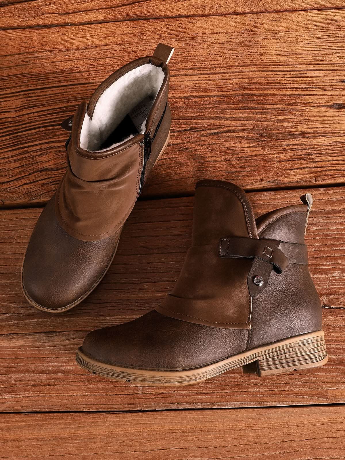Bottes Femme - Bout Rond - Talon Bas Confortable - Style Décontracté Chic