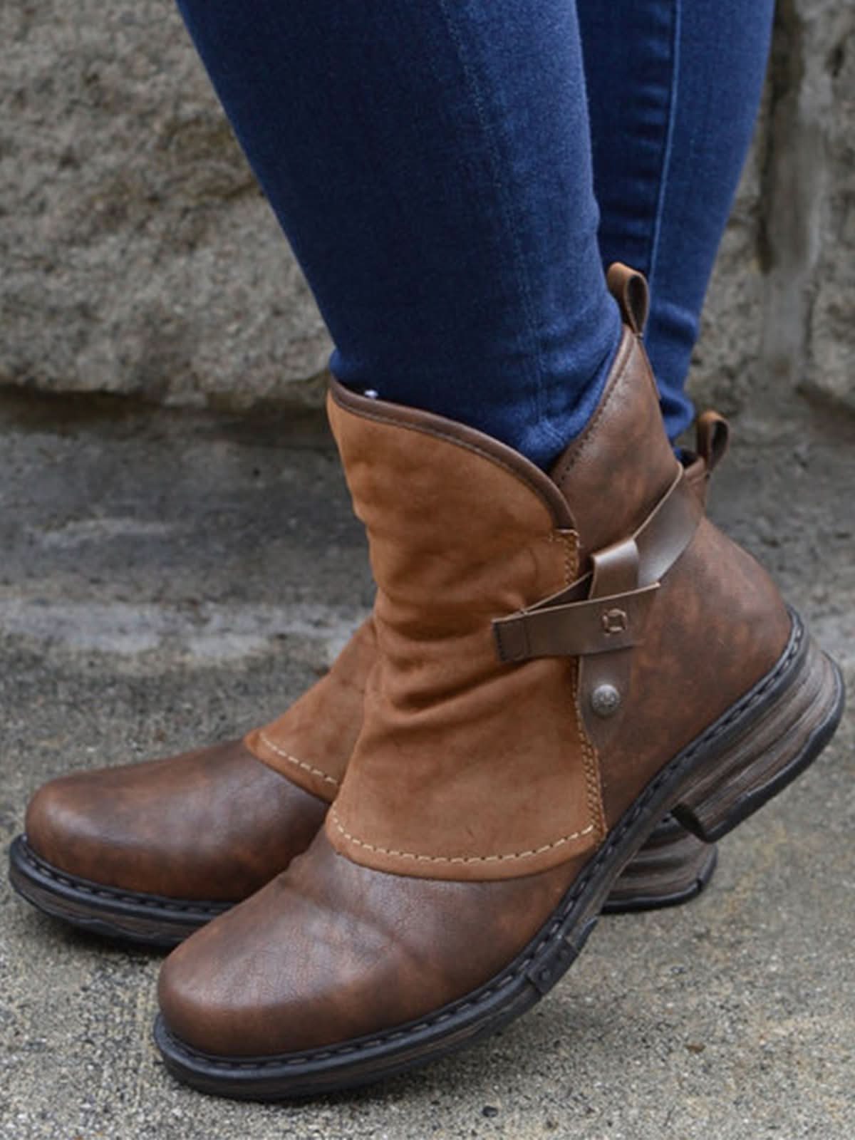 Bottes Femme - Bout Rond - Talon Bas Confortable - Style Décontracté Chic