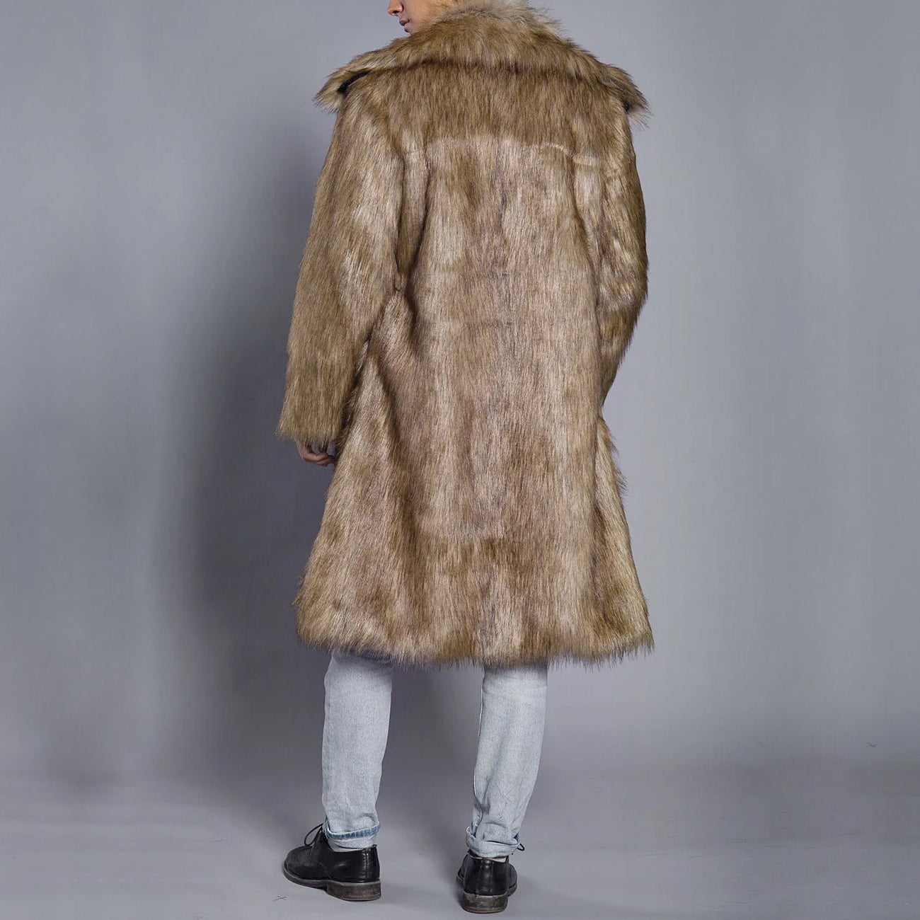 Manteau en fausse fourrure homme – Coupe oversize – Longueur cheville – Col large