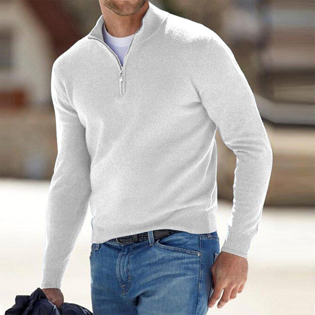 Sweatshirt homme – Coupe ajustée – Coton respirant – Col montant zippé manches longues