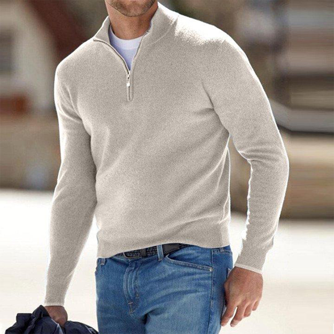 Sweatshirt homme – Coupe ajustée – Coton respirant – Col montant zippé manches longues