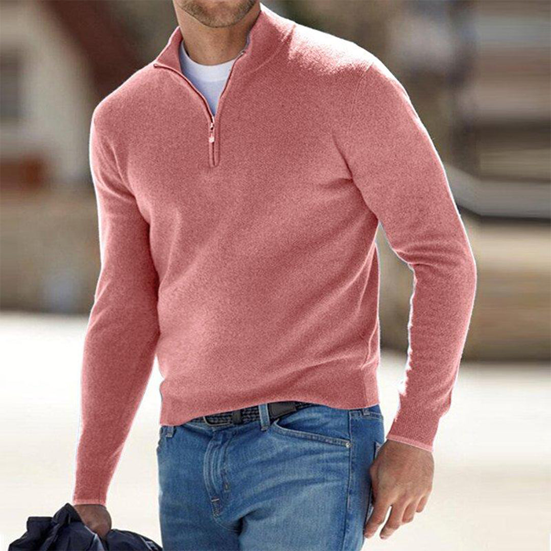 Sweatshirt homme – Coupe ajustée – Coton respirant – Col montant zippé manches longues