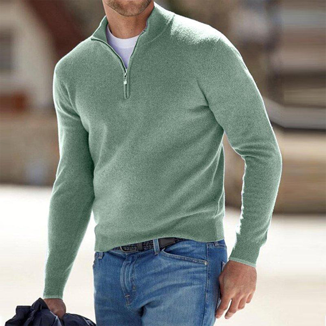 Sweatshirt homme – Coupe ajustée – Coton respirant – Col montant zippé manches longues