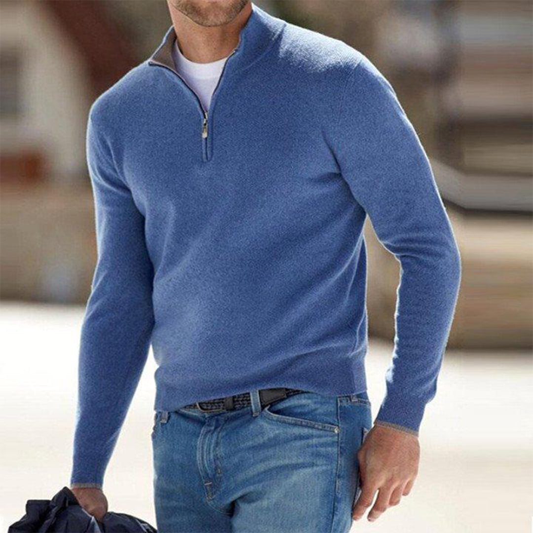Sweatshirt homme – Coupe ajustée – Coton respirant – Col montant zippé manches longues