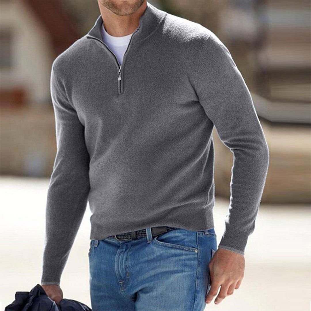 Sweatshirt homme – Coupe ajustée – Coton respirant – Col montant zippé manches longues