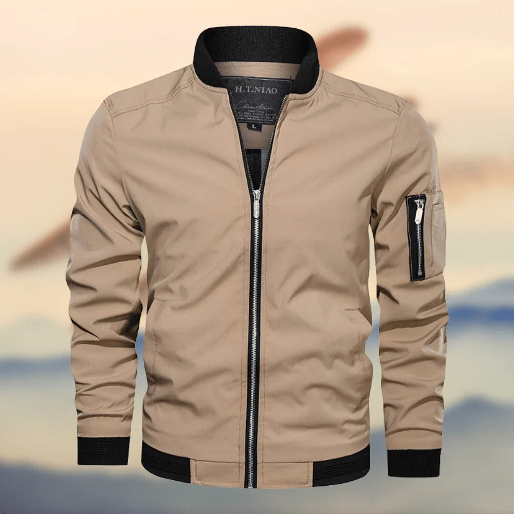 Blouson homme – Coupe droite – Col côtelé – Fermeture zippée – Style décontracté