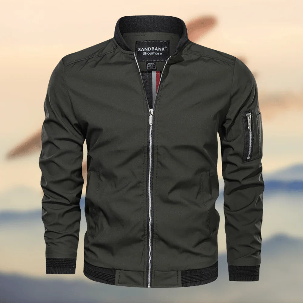 Blouson homme – Coupe droite – Col côtelé – Fermeture zippée – Style décontracté