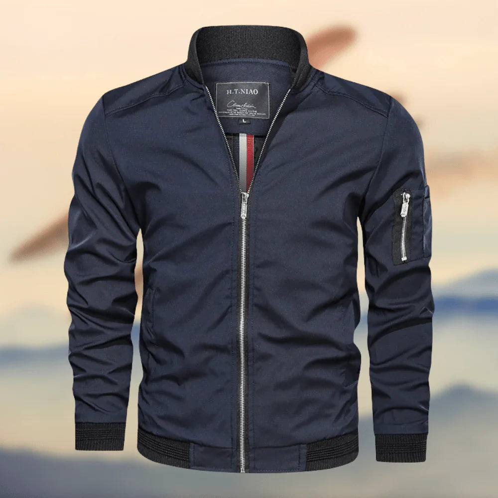 Blouson homme – Coupe droite – Col côtelé – Fermeture zippée – Style décontracté